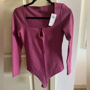 Long-Sleeve Ponte Notch-Neck Bodysuit// Color: Berry